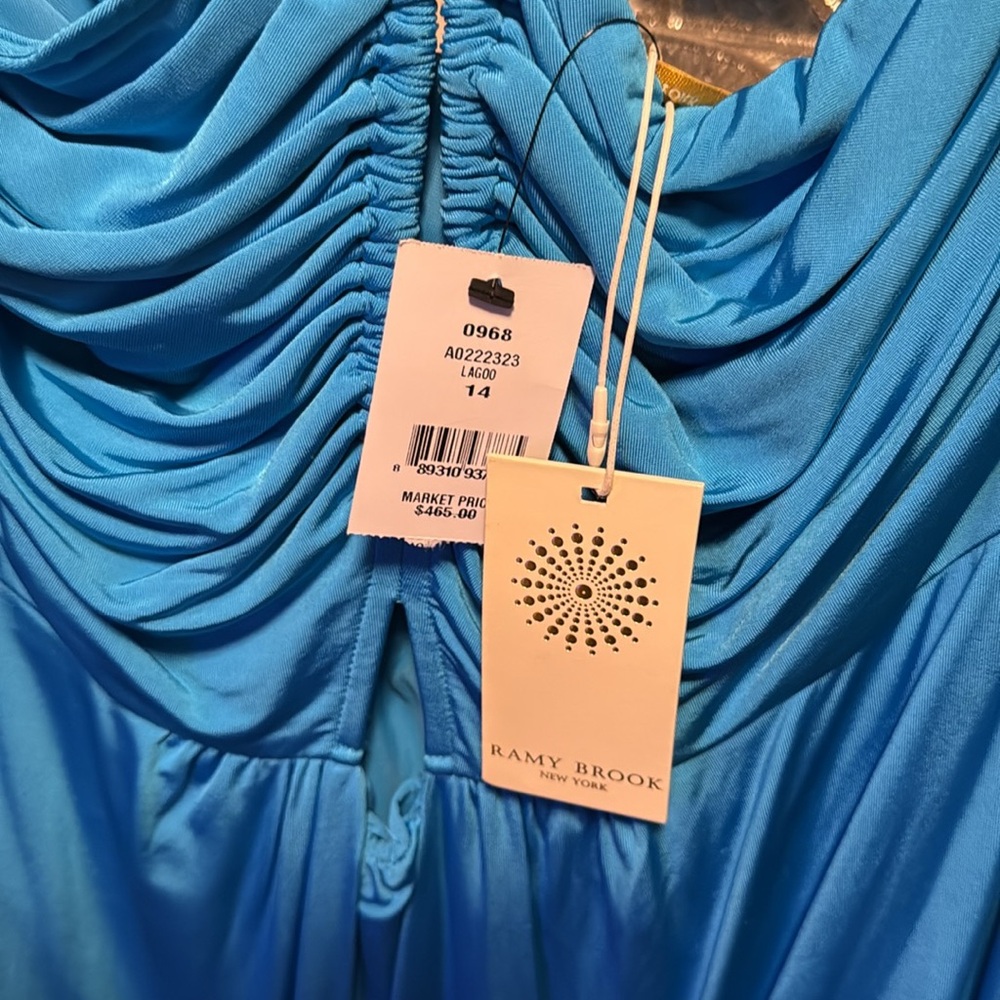 🩵 NWT Ramy Brook lagoon blue Samba halter keyhole dress size 14/XL $465 - Picture 12 of 13